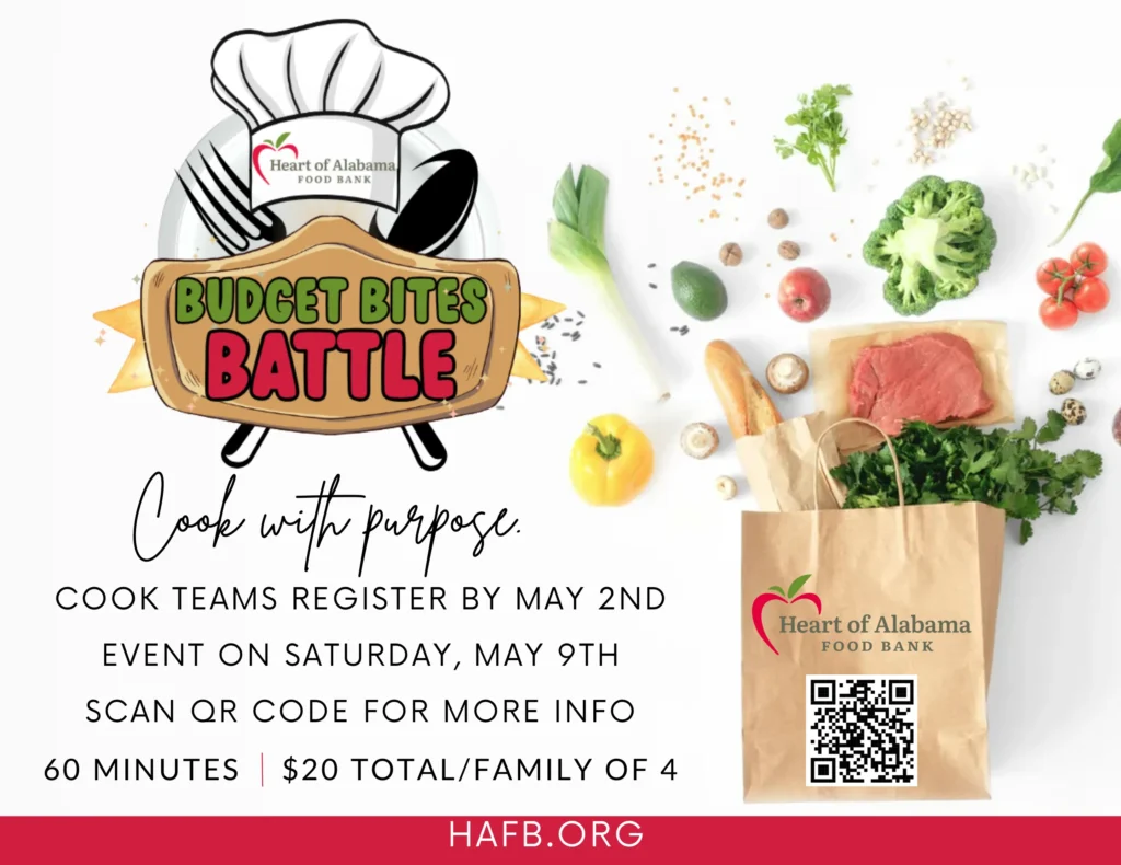 Budget Bites Battle: Cook with purpose. Cook Teams register by May 2nd. Event on Saturday, May 9th.